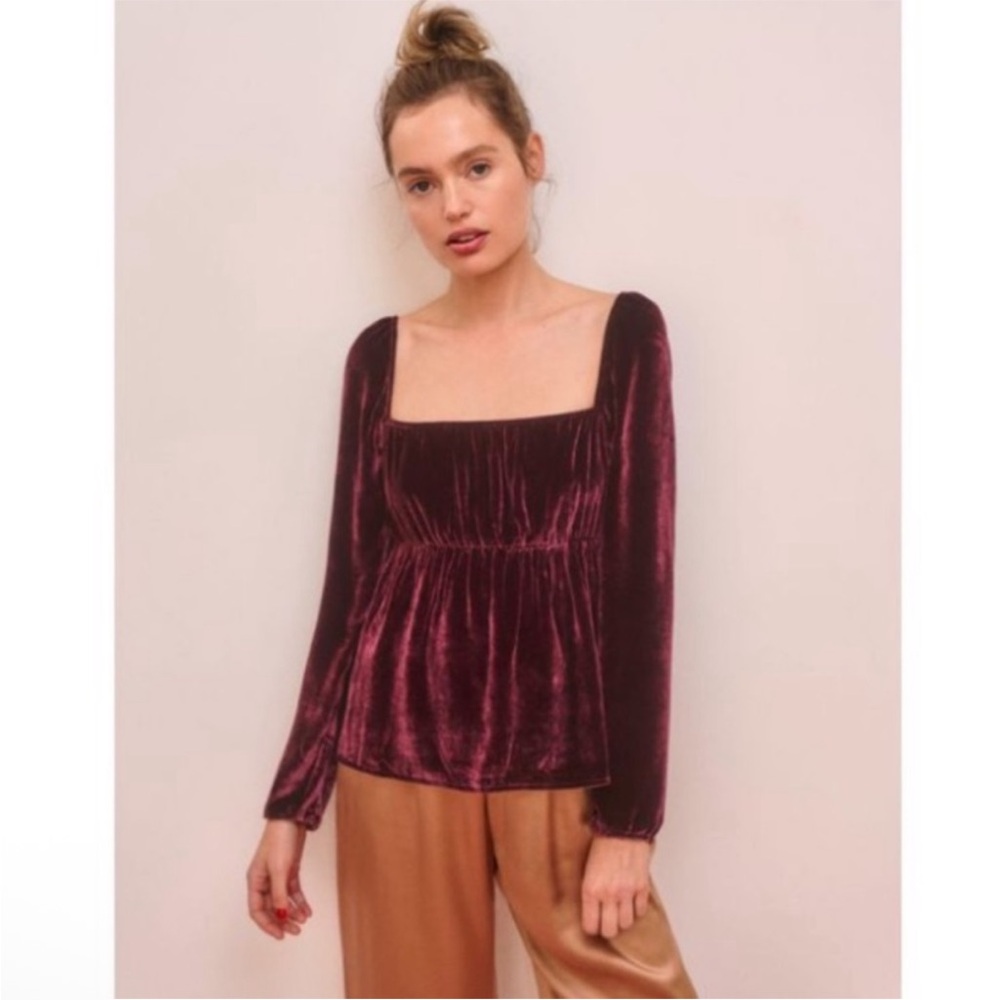 Reformation Roy Burgundy Velvet Silk Blend‎ Top size 6